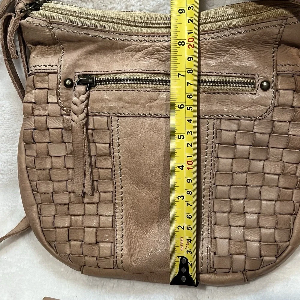Born Genuine Leather Crossbody Bag/Purse In Natural Brown Woven Accent NWOT read